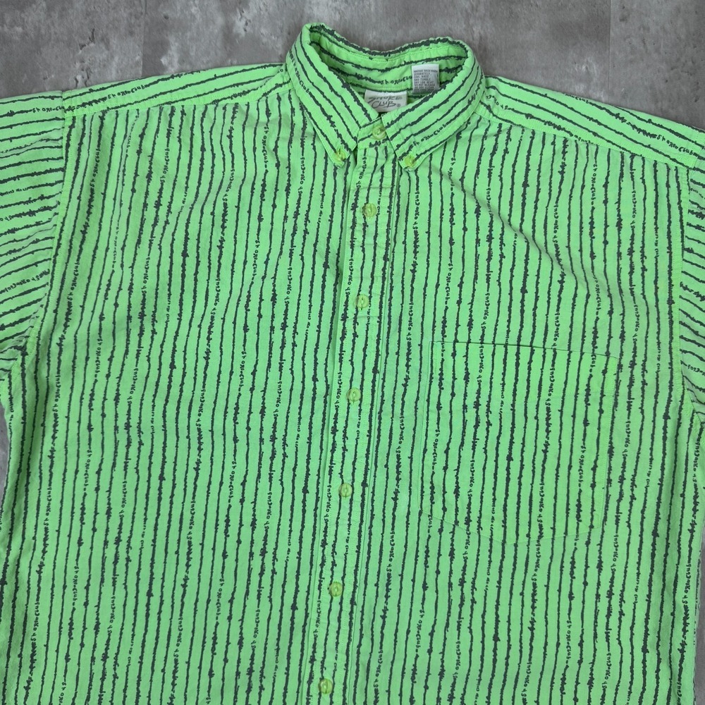 Vintage Surfwear Shirt Mens Large Green Hawaiian Shore Club Button Down 80s